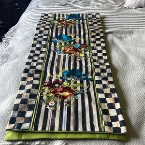 Mackenzie-Childs table runner Blue Tulip Embroidered courtly check stripe